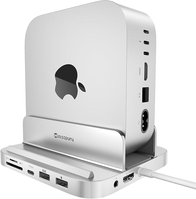 Minisopuru MINI218B MAX Mac mini M4 Dock with 4K@60 HDMI 8TB M.2 NVMe SSD Enclosure10Gbps USB C/A Mac mini M4 Hub TF&amp SD 2X USB A 2.0 Audio Aluminum Vertical Stand for Mac mini M4/M4 Pro 202