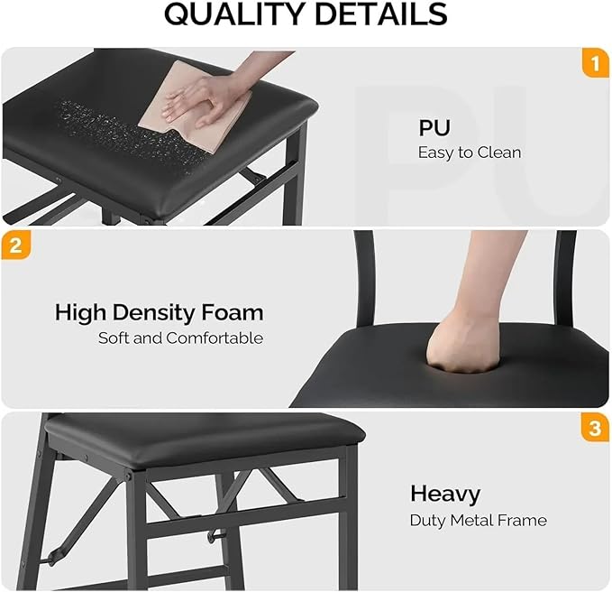 Adjustable Office Computer Chair with Armrest 1pcs Black Foldable Dining Chairs with Cushion Heavy Duty Metal Frame for Small Spaces