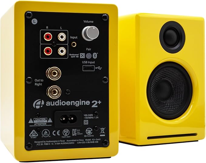 Audioengine A2+ Desktop 24 Bit Limited Edition Wireless Bluetooth Desktop Speakers - 60W Computer Speakers for Music and Gaming Accessories (Limoncello Yellow)