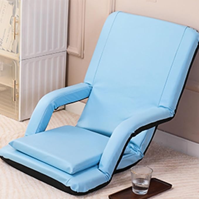 Adjustable Floor Chair Chaise Lounge Indoor Folding Lazy Sofa with Armrests Adults Gaming Chairs for Living Room Bedroom(Blue)