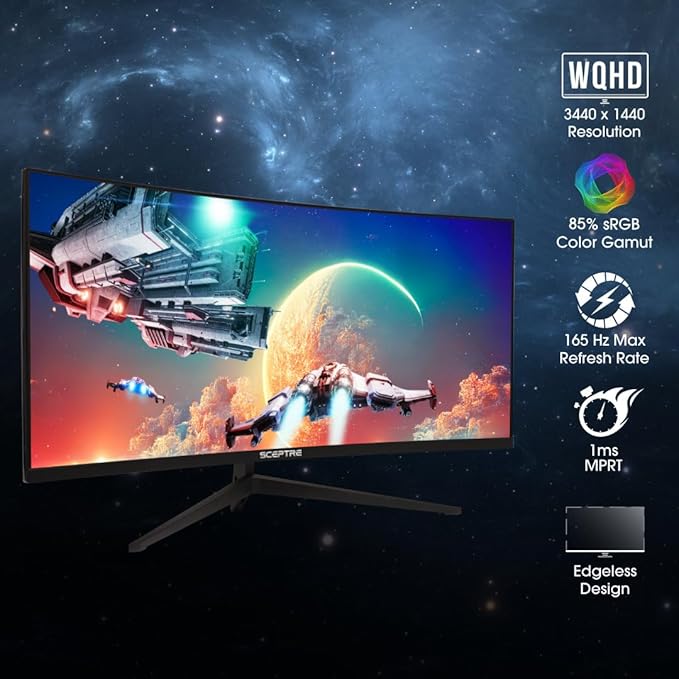 34-Inch Curved Ultrawide WQHD Gaming Monitor 3440 x 1440 R1500 up to 180Hz DisplayPort x2 99% sRGB 1ms Machine Black 2025 (C345B Series)