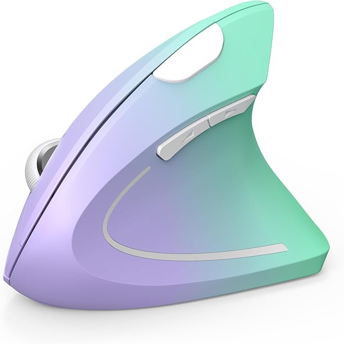 TECKNET 2.4G Ergonomic Mouse Vertical Wireless - 4800 DPI Optical Carpal Tunnel Mice Right Hand 4800 DPI Adjustable Quiet Clicks 6 Buttons for Laptop Desktop PC Computer - Green Purple