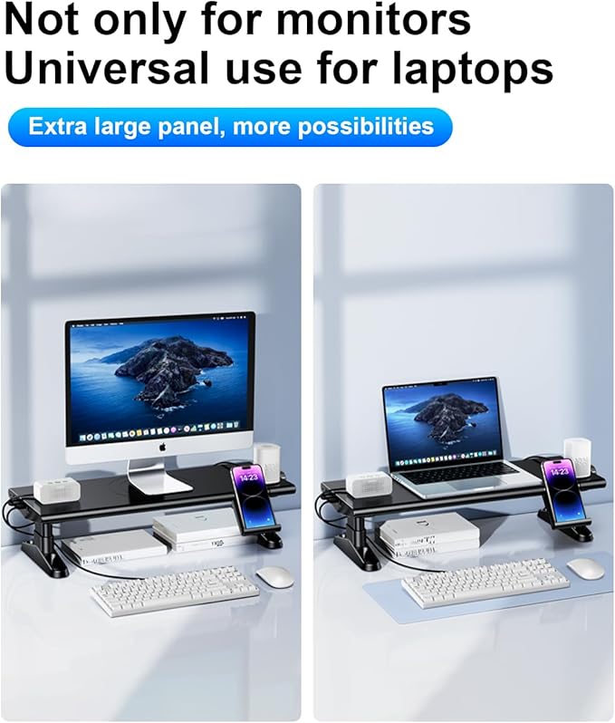 Computer Monitor Stand Riser for Desk with Usb Hub Charging30W/5Gbps Usb C Docking Station with Power4.4-5.7''Freely Height Adjustable with Phone HolderMonitor Stands Riser for PCLaptopPrinterTV