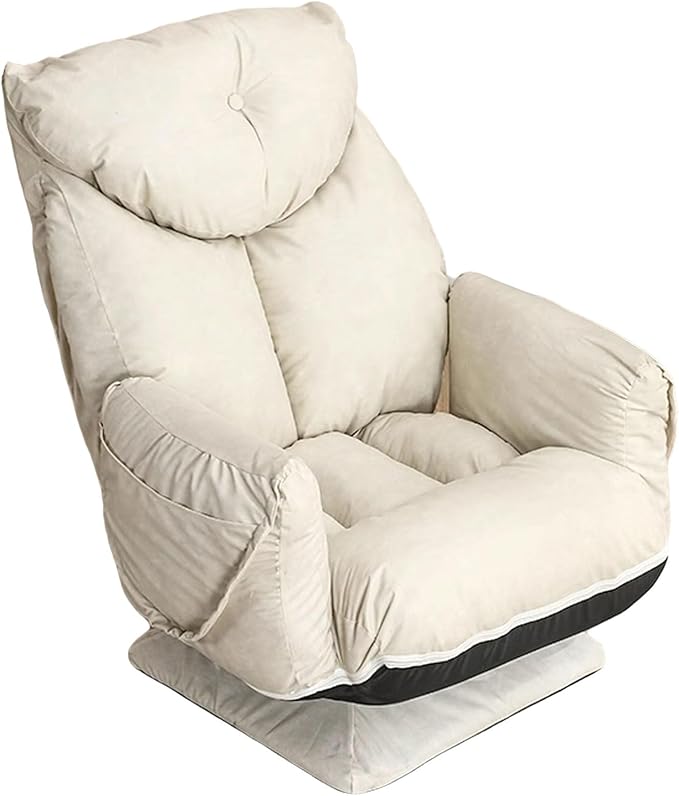 Meditation Chair with Arms Steel Frame Support and Tech Fabric Fold Out Chair Bed Chassis Can Rotate Freely 360 Degrees Backrest Can Be Adjusted in 3 Levels(White)