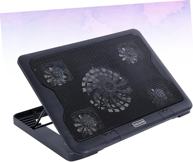 USB Laptop Cooling Platform 5 Fans Cooler Stand Adjustable Multi-Angle Laptop Cooler Base with Anti-Skid Heatsink for Office and Gaming Use