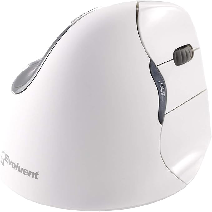 Evoluent – Inventor of The Vertical Mouse – VM4RB Ergonomic Vertical Mouse White Bluetooth for Mac Right Hand Med to Large Sculpted for Comfort Reduces Wrist Strain 4 Speeds Plug-N-Play