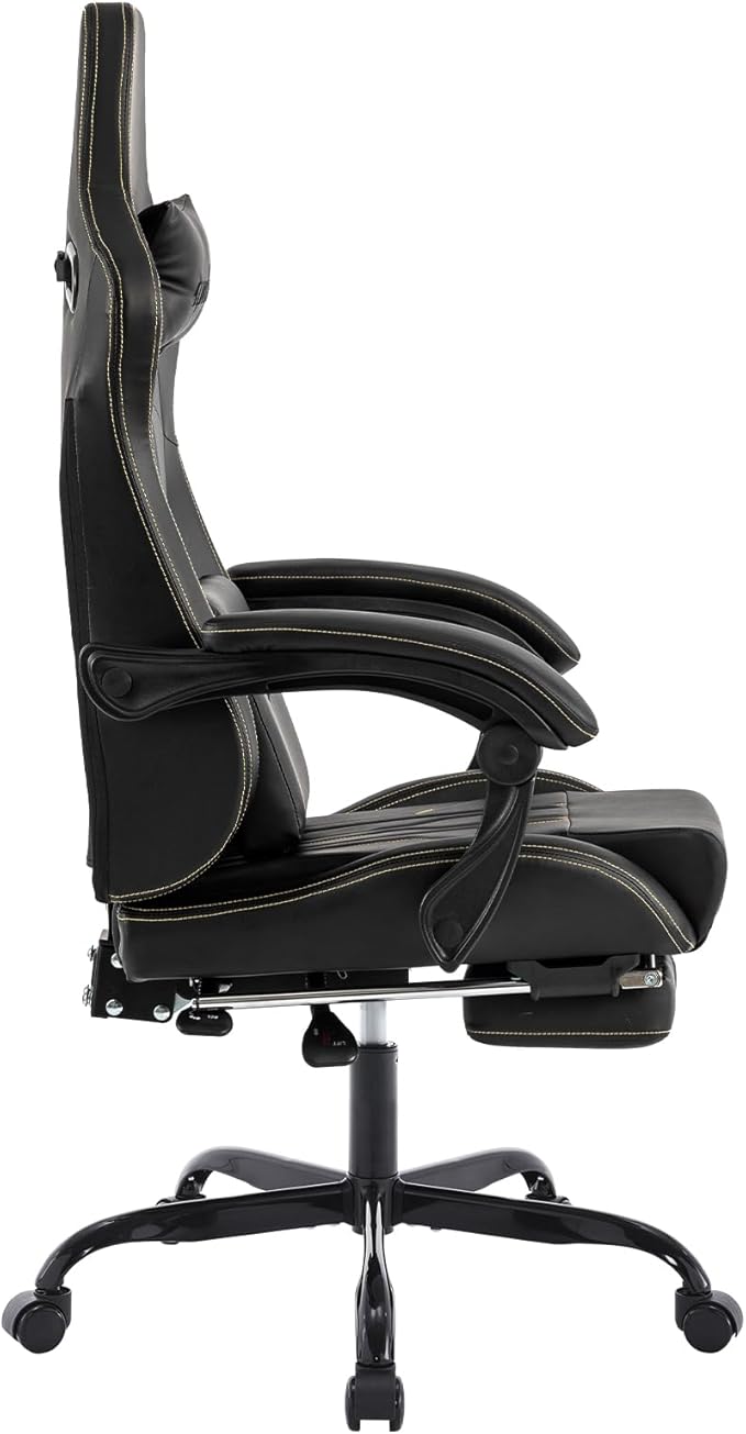 Gaming Chair with Footrest Ergonomic Computer Chair Massage Lumbar Cushion Racing Video Game Chair Adjustable Rocker Recliner Executive Office Desk Chair Pu Leather for Adults