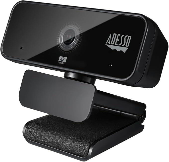 Adesso Cybertrack H6 4K Ultra HD USB Webcam with Built-in Dual Microphone &amp Privacy Shutter Cover Black