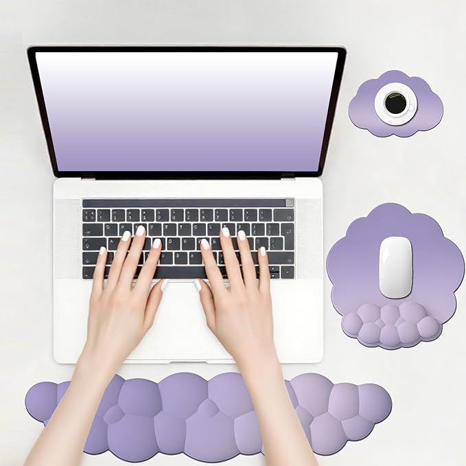 Ergonomic Mouse Pad with Wrist Rest Set Soft Purple Ombre Keyboard Mouse Wrist Support Memory Foam Mousepad for Home Office Work Computer Laptop Non-Slip Base