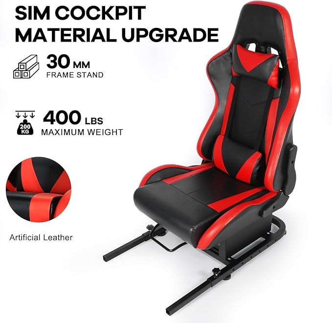 Anman Racing Simulator Cockpit Red Seat/Flight Sim Game Chair with Neck Pillow Lumbar and Matching Bottom Support BracketSeat Belt Drilling Support for DIY