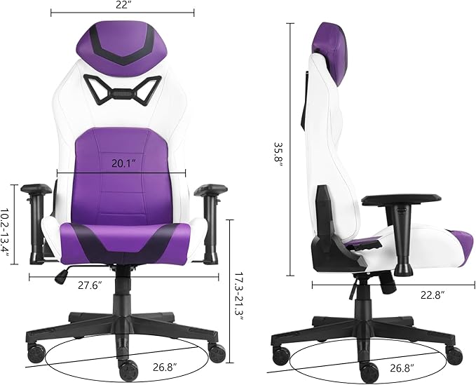 Modern-Depo Ergonomic Gaming Chairs for Adults with High-Density Memory Foam | Swivel Comfortable Office Chair Big and Tall Video Game Chair High Back Computer Chair for Home Office Purple White