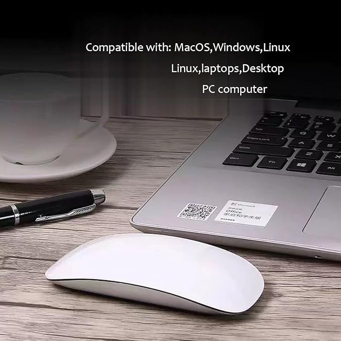 Wireless Multi-Touch Surface Magic Mouse Alternative USB C Rechargeable Bluetooth Mouse Compatible with MacOS/Windows/Linux/Android Laptop Desktop PC Smartphone Tablet (White)