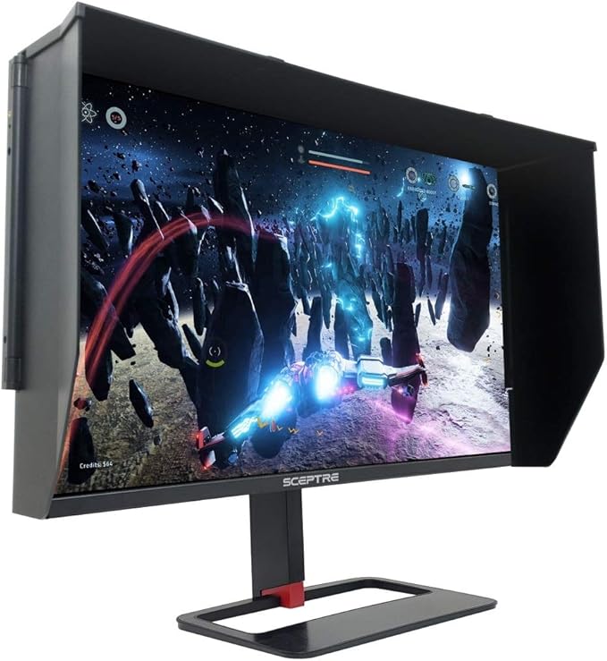 Sceptre 27 inch IPS 2K LED Monitor 2560x1440 QHD HDR400 HDMI DisplayPort up to 144Hz 1ms Height Adjustable Include Gaming Blinders Build-in Speakers Machine Black (E278B-QPN168+)