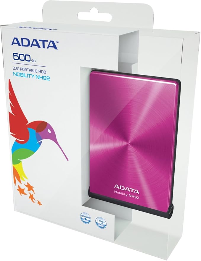 A-Data USA 2.5-Inch USB 2.0 500 GB External Hard Drive with Leather Storage Case - ANH92500GUCPK (Pink)
