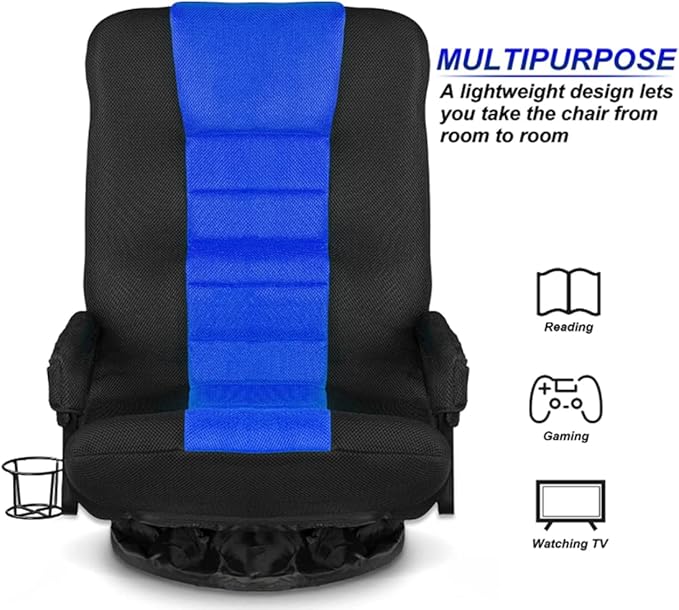 Swivel Gaming Floor Chair for Adults Teens360 Degree Video Game Chairs with Folding Adjustable BackrestLazy Sofa Lounger for TV Reading Playing Blue