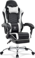 Gaming ChairComputer Office Chair with FootrestMassage Lumbar Support and Gel PadErgonomic Reclining Adjustable Leather Gamer Chair with Headrest and Spring Cushion Black White