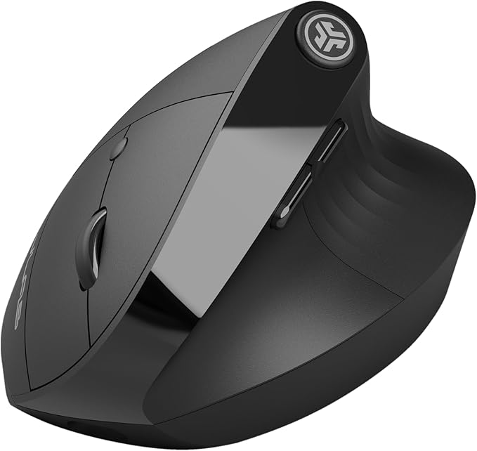 JLab JBuds Ergonomic Vertical Mouse Reduce Strain Connect Via Bluetooth or USB Wireless Dongle Multi-Device Toggle Up to Three Devices Custom User Profiles Adjustable Tracking Rechargeable