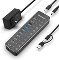 RSHTECH 10 Ports Powered USB 3.2/USB C Hub Splitter 60W with 3 x 10Gbps USB 3.2 Ports (2C + 1A)7 x USB 3.0 Ports (4C + 3A) 3.3ft Cable and Individual Touch Switches for Laptop PC