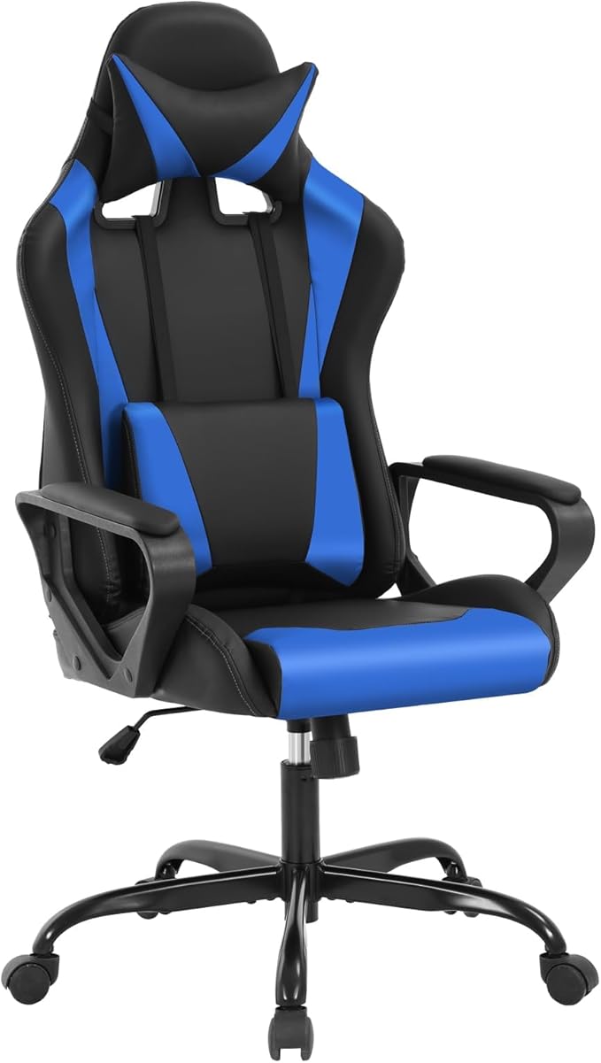 Ergonomic High Back Gaming Chair &amp Office Chair PU Leather &amp Adjustable &amp Easy Assembly &amp BIFMA Certified for Home/Office (Gray) (Blue)