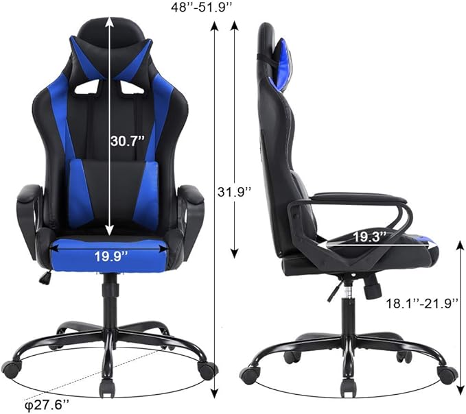HHS Gaming Chair Computer Chair Video Game Chairs Ergonomic Racing Gamer Chair with Massage Lumbar Support and Headrest Armrest Big and Tall Comfortable Gaming Recliner for Adults Teens Blue