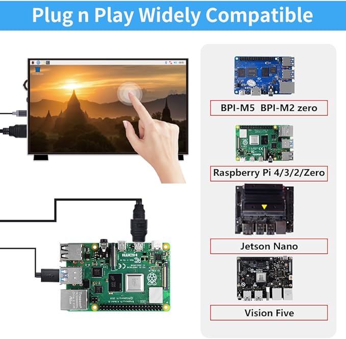 GeeekPi 7 Inch Capacitive Touchscreen for Raspberry Pi 1024x600 IPS LCD Display with Dual-Speaker HDMI Portable Monitor for Raspberry Pi 5/Pi 4B/3B+/3B/B+/Zero/400 Win11/10/8/7 Free-Driver