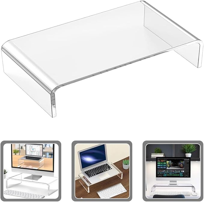 Acrylic Monitor Stand Small Computer Heightening Riser with Neck Support Office Laptop Base for Desk Workstation