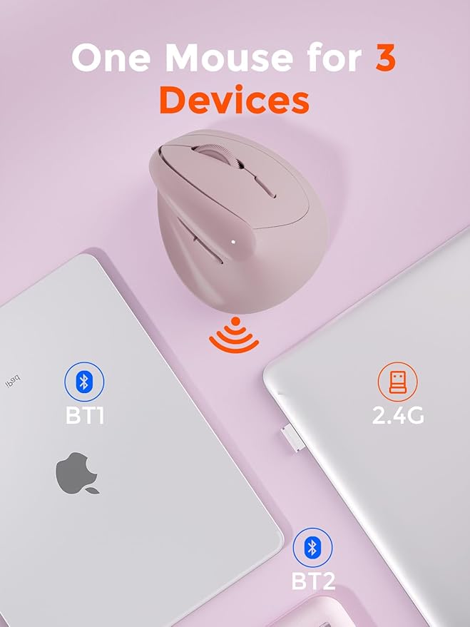 DAREU Ergonomic Vertical Wireless Mouse for Small Hands2.4GHz / BT Dual ModeOptical Vertical Mice with 64° Ergonomic DesignType-C Rechargeable Silent Click3 Device Connectivity for PC/Laptop