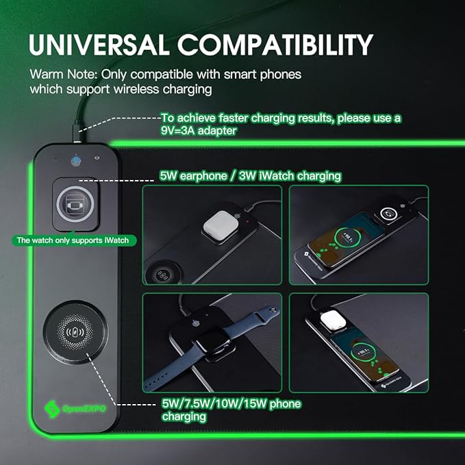 M15WR Wireless Charging RGB Gaming Desk Mat/Mouse pad 3 in 1 Wireless Charging 15 RGB Light Modes (Sound Pickup Mode Power Failure Memory Function) 31.49 x 11.81 Non-Slip Rubber Base