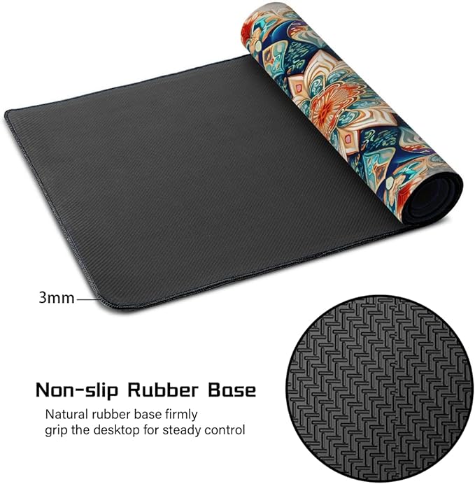 Color Flower Mandala Floral Large Mouse Pad Gaming Mousepad Desk Mat for Desktop Computer Keyboard Waterproof Mouse Mat Desk Pad with Non-Slip Base for Game School Office Home 35.4 x 15.7