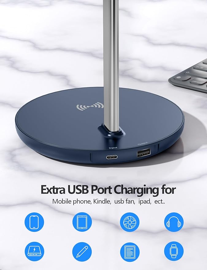 Miroddi Headphone Stand with Wireless Charger Independent USB Charging Port 5 in 1 Charging Station Headset Holder Rack for iWatch iPhone Samsung and Desk All Headphones Dark Blue