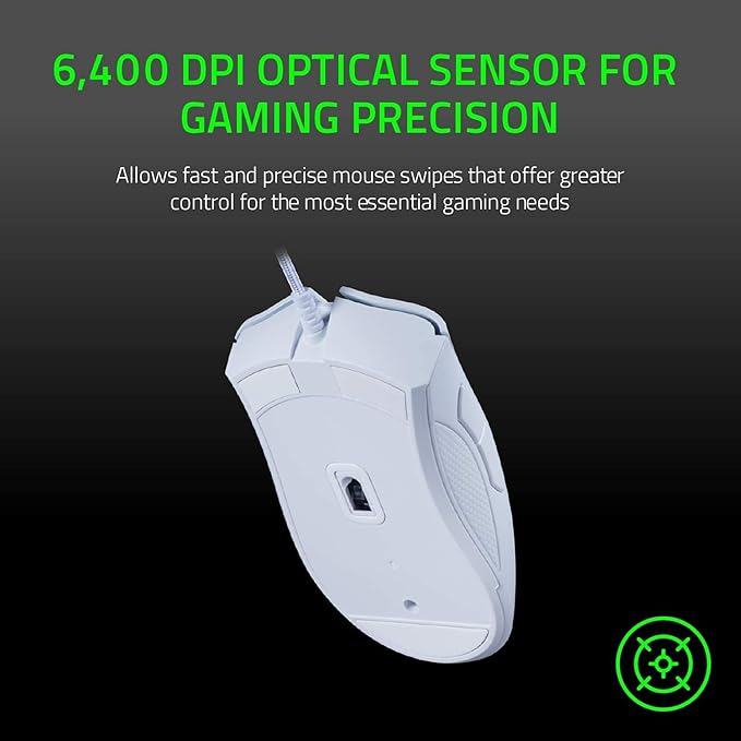 Razer DeathAdder Essential Gaming Mouse: 6400 DPI Optical Sensor - 5 Programmable Buttons - Mechanical Switches - Rubber Side Grips - Mercury White(Pack of 10)