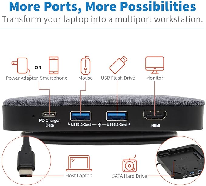 Tripp Lite USB C Dock Single Display 4K HDMI USB-A/USB C Hub 100W Charging (U442-DOCK17-GY)