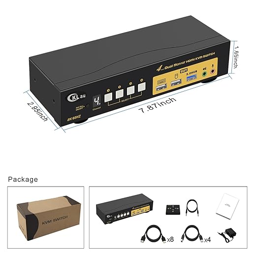 CKLau 4x2 USB 3.0 HDMI KVM Dual Monitor Switch 4 Computers 2 Monitors with CablesAudio Mircophone Digital Display Supports 8K@60Hz 4K@144Hz Emulation EDID Hotkey Switching CKLau-942Hua-5