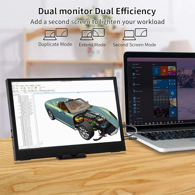 Portable Monitor IPS Small HDMI Display Dual USB-C Low Power External Screen for Laptop PC Mac Switch Rasp Pi Xbox (11.6 IPS HD)