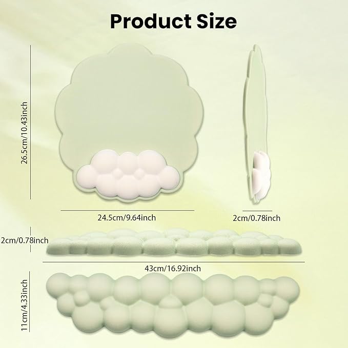 Ergonomic Mouse Pad and Keyboard Wrist Rest - Green Cloud Wrist Rest Keyboard with Mouse Wrist Pad Sets Soft Memory Foam Wrist Support for Laptop Mac Office Work Gaming