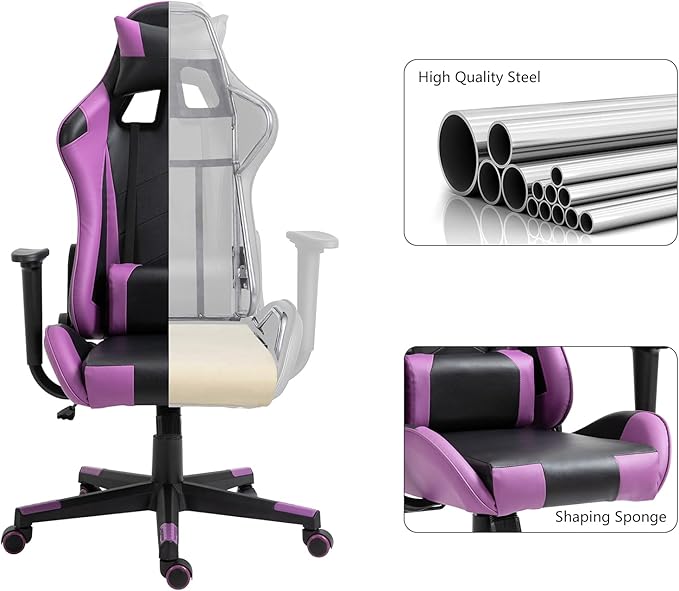 Modern-Depo Gaming Chair Recliner Ergonomic Swivel Office Computer Desk Chair with Headrest Lumbar Support Black Purple