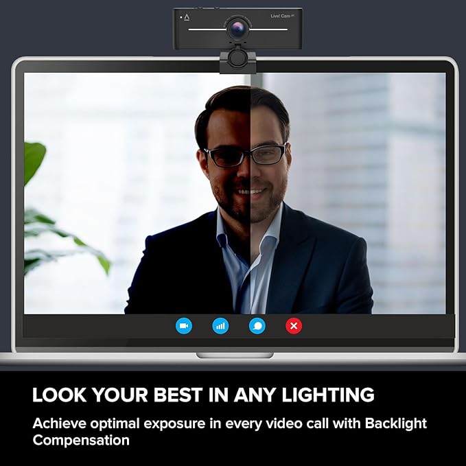 Creative Live! Cam 4K UHD USB Webcam with Backlight Compensation Up to 60 FPS 95° Wide-Angle Lens Privacy Lens Built-in Mics Plug &amp Play for PC and Mac