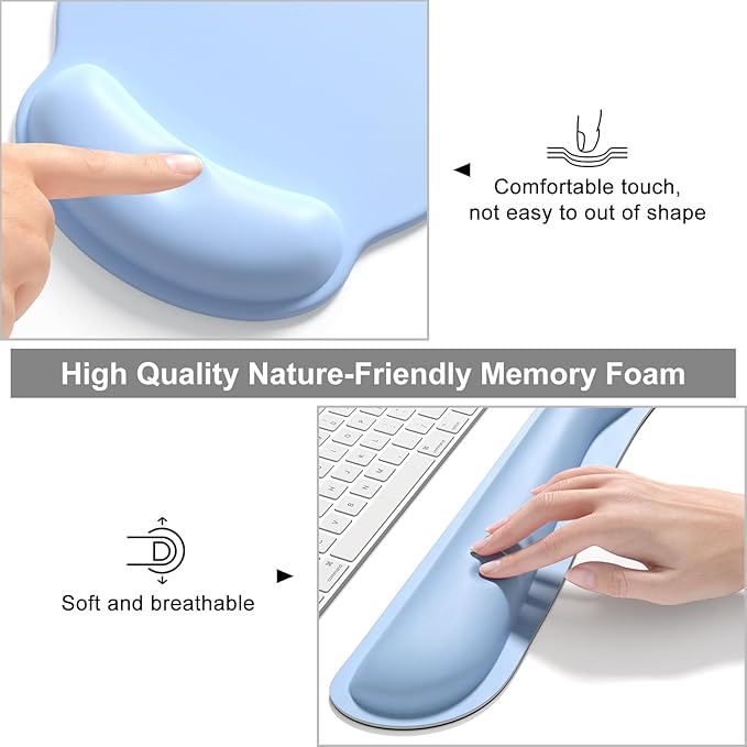 Dapesuom Large Gaming Mouse Pad Mouse Pads with Wrist Rest Wrist Support 4in1 Big XXL Desk Mat Desk Pad + Ergonomic MousePad + Memory Foam Keyboard Mat Wrist Rest + Coaster Set for ComputerSky Blue