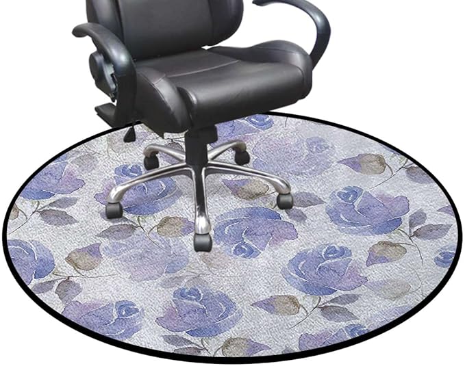 Blue WhiteRound mat Washable Desk Chair Mats Faint Watercolor Swirling Roses Botanical Hardwood Floor mat Chair mat Round Chair Cushion for Desk Chair Office ChairCushion Roses Diameter 39.3 in