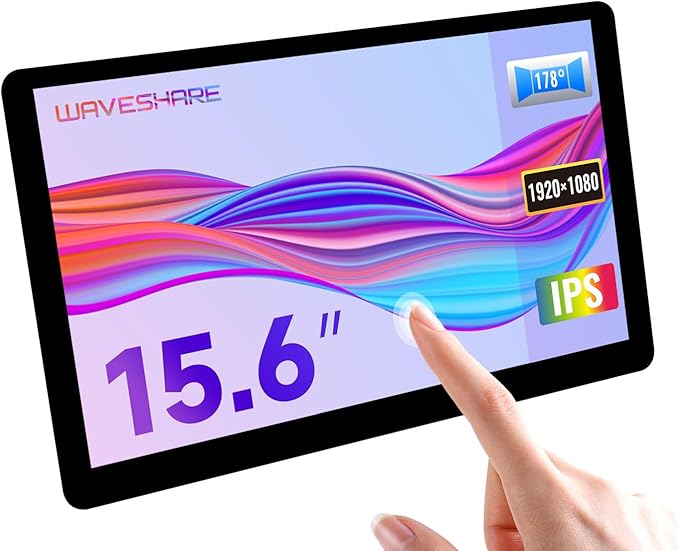 waveshare 15.6inch Capacitive Touch Screen LCD Compatible with Raspberry Pi 4B/3B+/3A+/2B/B+/A+/Zero/Zero W/WH/Zero 2W CM3+/4 1920×1080 Resolution HDMI IPS Supports Jetson Nano/Windows