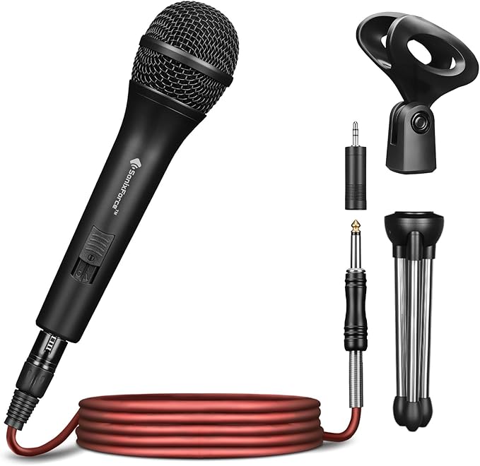 Professional Dynamic Microphone for Singing Karaoke Microphone with 16ft XLR to 1/4'' Audio Cable Vocal Handheld Mic for Podcast Mixer Amplifier PA System