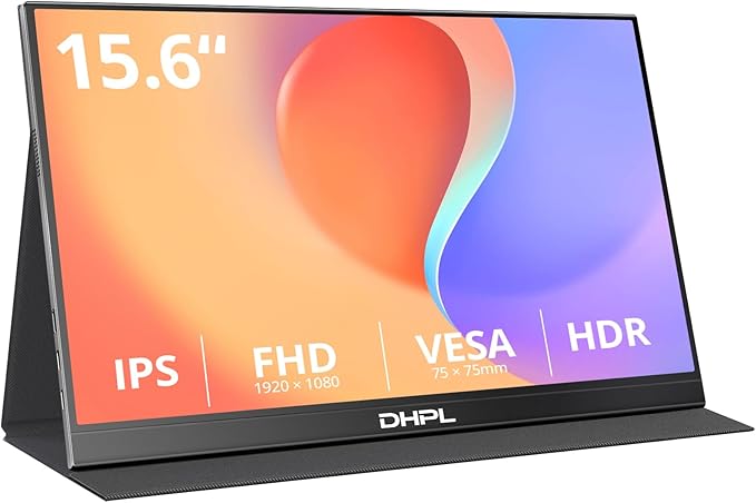 15.6 Portable Monitor FHD IPS – Ultra-Slim Travel Display with USB-C HDMI Built-in Speakers &amp Smart Cover Second Screen for Laptop/PC/Mac/Phone/Gaming Consoles