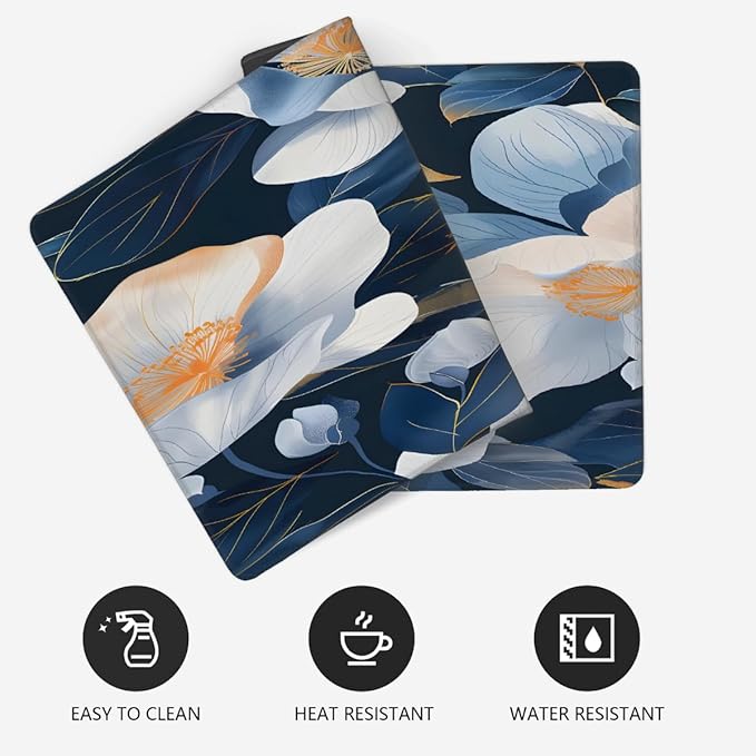 Blue Floral Flower Large Mouse Pad Gaming Mousepad Desk Mat for Desktop Computer Keyboard Waterproof Mouse Mat Desk Pad with Non-Slip Base for Game School Office Home 35.4 x 15.7