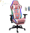 TBQATNTS 7-Point Massage Gaming Chair Video Gaming Chair with Speakers and LED/RGB Lights Ergonomic Computer Chair with Footrest and Lumbar Support 180 Degree Tilt High Back Office ChairPink