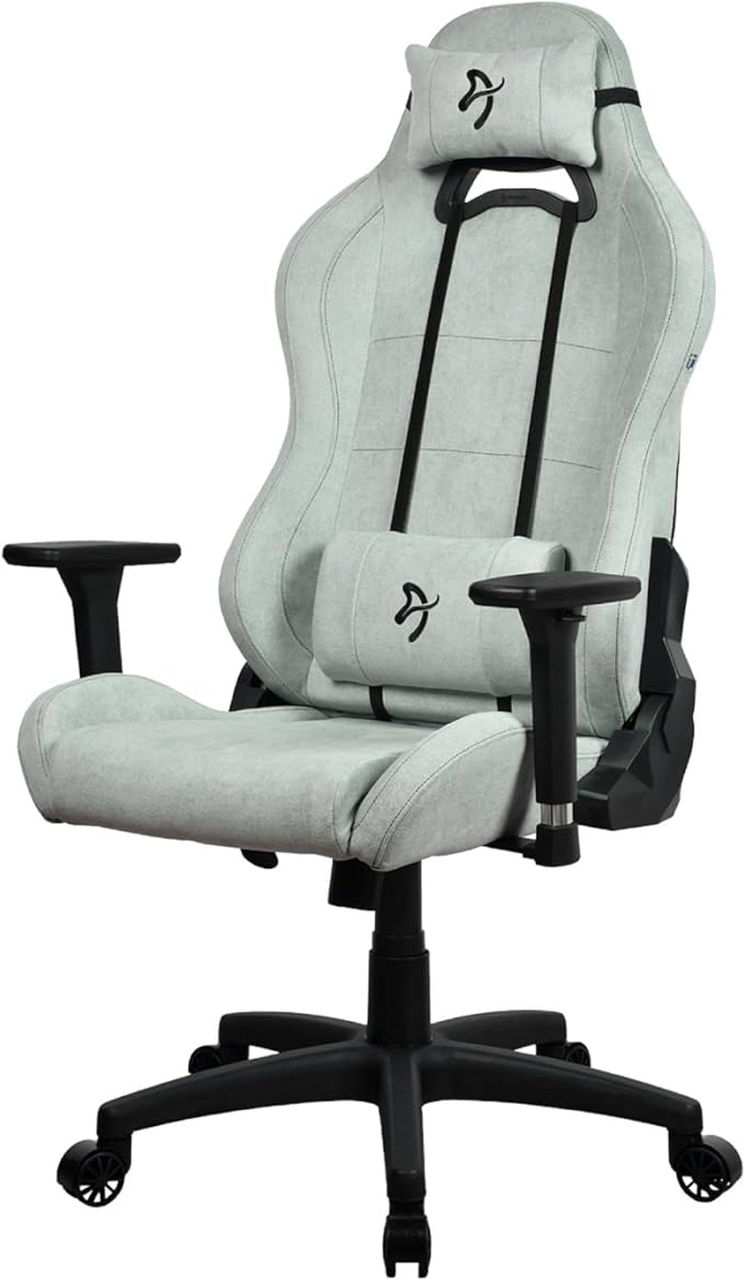 Arozzi Torretta Soft Fabric Gaming Chair Breathable Fluid-Repellent Ergonomic Office Chair with Adjustable Height 3D Armrest &amp 2 Supportive Pillows (Pearl Green)