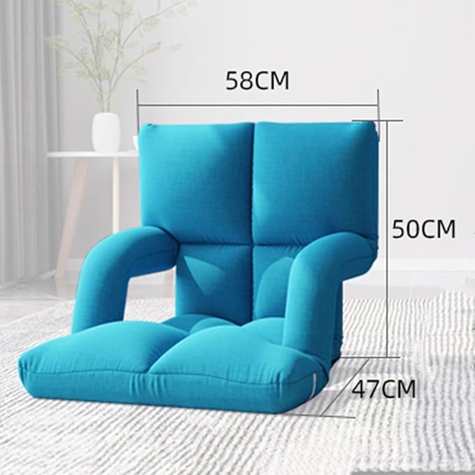 ELEFOCUS Floor Chair Individually Folding Meditation Chair 6 Gears Adjustable Backrest Padded Gaming Chair with Armrests(Grigio)