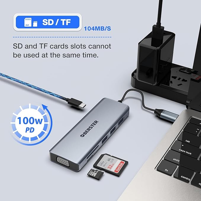 USB C Hub Dual HDMI Adapter OBERSTER 9-in-1 Triple Display Docking Station 4K HDMI with Collage Display Mode VGA 100W PD 3 USB 3.0 and TF/SD Card Compatible with MacBook and Windows