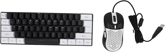Wired Gaming Keyboard RGB Illuminated Keyboard with Mouse Multi Color LED Backlit for Tablet Laptop Mechanical Feel with Soft Sound Plug and Play (Black Center White Frame)