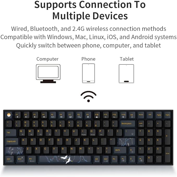 Newmen GM1000 Wireless Mechanical Gaming KeyboardBluetooth 2.4G/Wired Hot Swappable Custom KeyboardRGB Backlit Mechanical Keyboards for with Number Pad for Mac/Win(Blueblack Keycaps-Box Red Switch)