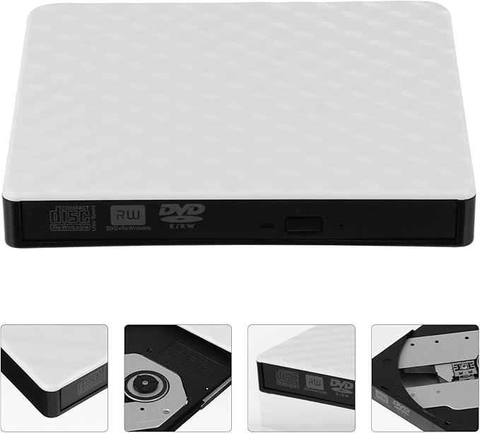 Kichvoe External DVD Drive USB 3.0 DVD Burner Portable CD Writer Compatible with Laptop Desktop White Optical Disk Drive for Data Backup and Media Playback
